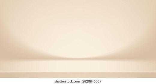 Background beige studio light with soft gradient texture. Elegant cream backdrop for luxury product display with subtle golden highlights and minimal shadow effects. Vector Illustration