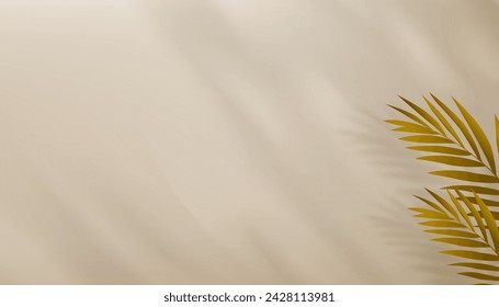 Background Beige Studio with shadow coconut palm leaves on cement wall,Backdrop Background Display Room Concept for Cosmetic product presentation,Sale,Online shop, Autumn,Summer banner