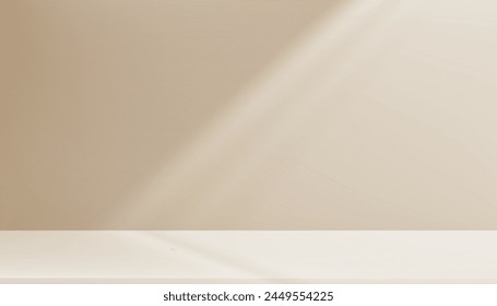 Background Beige Wall Studio Room and White Light,Shadow on Podium Stage for Product,Autumn Brown Backdrop.Fall Season scene banner with sunlight on floor texture,Interior Kitchen with blur gradient 