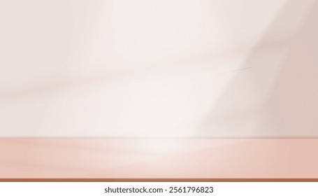 Background Beige Wall Studio Room and White Light,Shadow on Podium Stage for Product,Empty Autumn Backdrop.Fall Season scene banner with sunlight on floor texture,Interior Kitchen with blur gradient