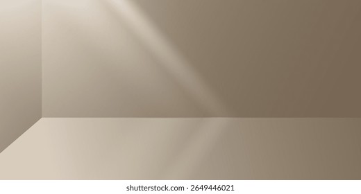 Background Beige Wall Studio Room with Light,Shadow on Table,Light Brown Backdrop for Spring,Summer product presentation,Empty 3D Display Room with Stand Concept for Web Banner in Autumn,Fall Season