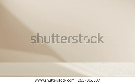 Background Beige Wall Studio Room and White Light,Shadow on Podium Stage for Product,Autumn Brown Backdrop.Fall Season scene with sunlight on floor texture,Interior Wall Kitchen with blur gradient