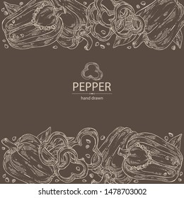 Background with bell pepper,: a piece of bell pepper, and seeds. Vector hand drawn illustration.