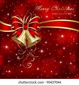 Background with bells, bow, stars and snowflakes, illustration