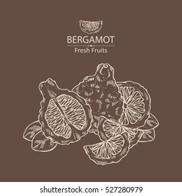Background with bergamot and and bergamot slice. hand drawn.