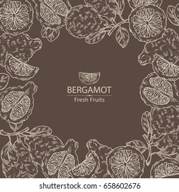 Background with bergamot and bergamot slice. Vector hand drawn illustration.