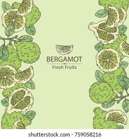 Background with bergamot and bergamot slice. Vector hand drawn illustration.