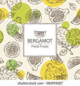 Background with bergamotand bergamot slice. hand drawn.