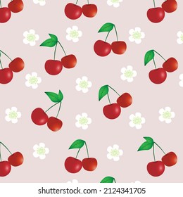 Background with berries and cherry blossoms
Seamless pattern with summer fruits.  Vector illustration for spring cover, wallpaper texture, wrapping background.