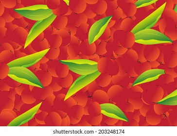 background berry. Red berries and green leaves.