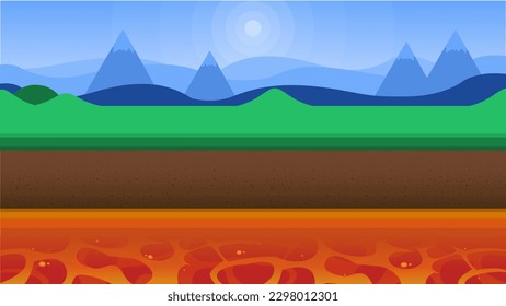 Antecedentes BG Land Y Lava. Metro de Magma. Entorno de la naturaleza del cielo. Panorama Tierra. Isla Tropical. Horizonte del mundo del volcán.