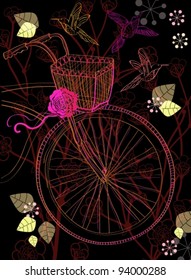 Background with bicycle and flowers,vector  illustration