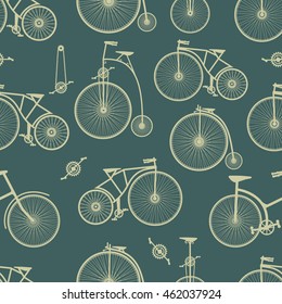 Background bicycle seamless repeating pattern in vintage retro style