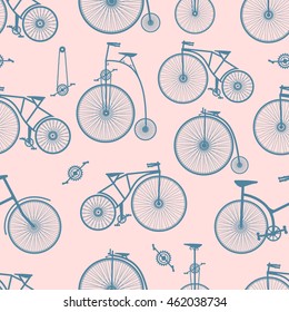 Background bicycle seamless repeating pattern in vintage retro style