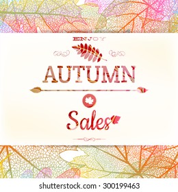 Background of a big autumn sale with the image of autumn leaves. EPS 10 vector file included