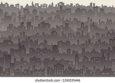 Background of big city with roofs, windows