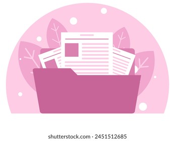 Background with big folder with documents. Vector graphics