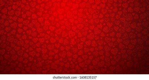 Background of big and small hearts with curls in red colors. Illustration on Valentine's day.