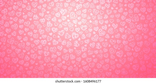 Background of big and small hearts with curls in pink colors. Illustration on Valentine's day.