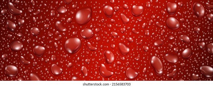 Background of big and small realistic water drops in red colors
