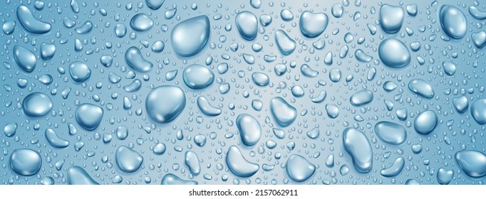 Background of big and small realistic water drops in light blue colors