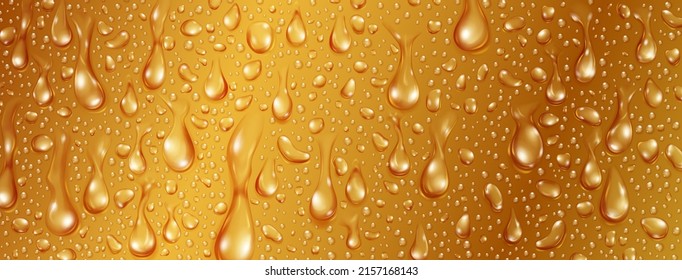 Background of big and small realistic water drops in yellow colors