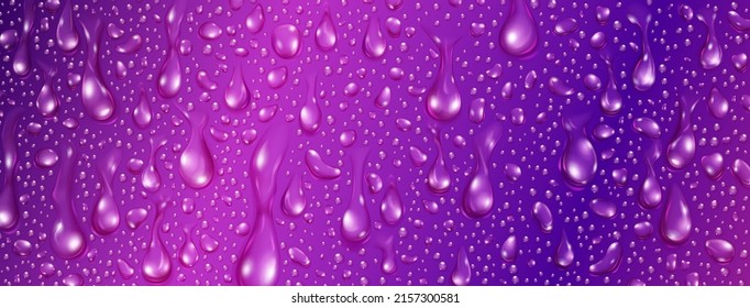 Fondo de grandes y pequeñas gotas de agua realistas en colores violetas
