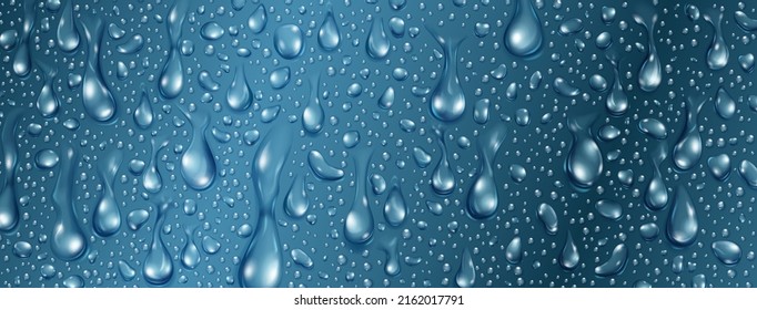 Fondo de grandes y pequeñas gotas de agua realistas en colores azules