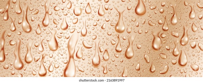 Background of big and small realistic water drops in beige colors