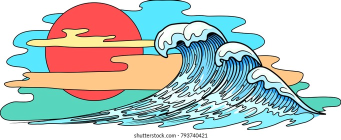 Background with Big Waves in Japanese Style