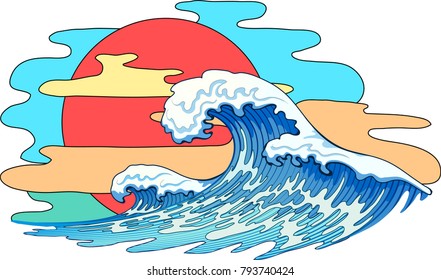Antecedentes con grandes olas de estilo japonés