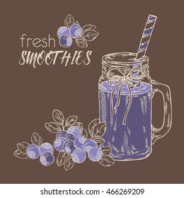 Background with bilberry smoothie . hand drawn