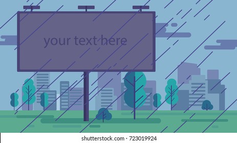 background with billboard for text. rain, raining. vector illustration. different layers for animation