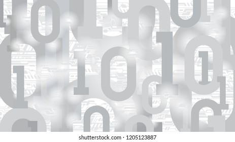Background with binary code and electronic printed circuit board, digital code in abstract matrix cyberspace, server with big data and artificial intelligence