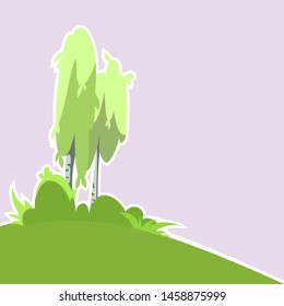 Background with birch and vegetation. Birch vector, vector natural background.