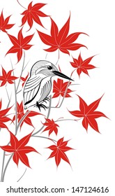 background with bird, butterflies and autumn leaves