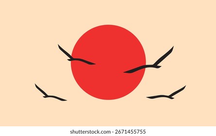 Hintergrundvogel und Kreis rote japanische Flagge