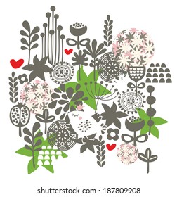 Background with bird in crown and abstract elements.