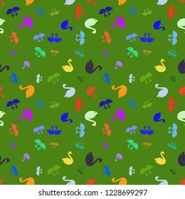 Background bird swan multicolored seamless pattern.