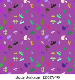 Background bird swan multicolored seamless pattern.