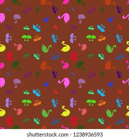 Background bird swan multicolored seamless pattern.