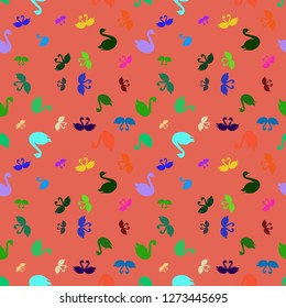Background bird swan multicolored seamless pattern.