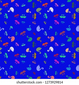 Background bird swan multicolored seamless pattern.