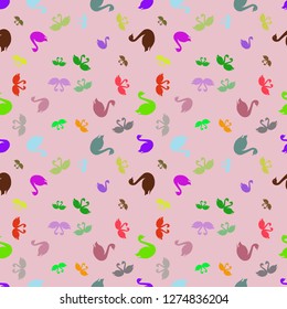 Background bird swan multicolored seamless pattern.