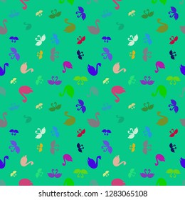 Background bird swan multicolored seamless pattern.