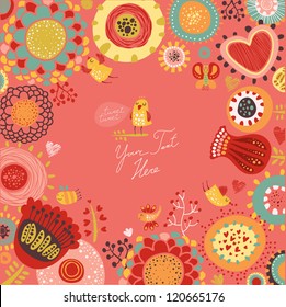 Background with birds and flowers