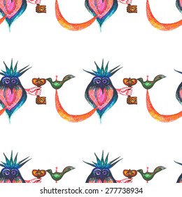  Background with birds and keys.Seamless.