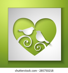 Background with birds and love heart invitation card vector