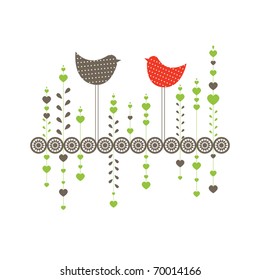 Background with birds in love. Vector illustration