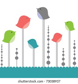 Background with birds in love. Vector illustration